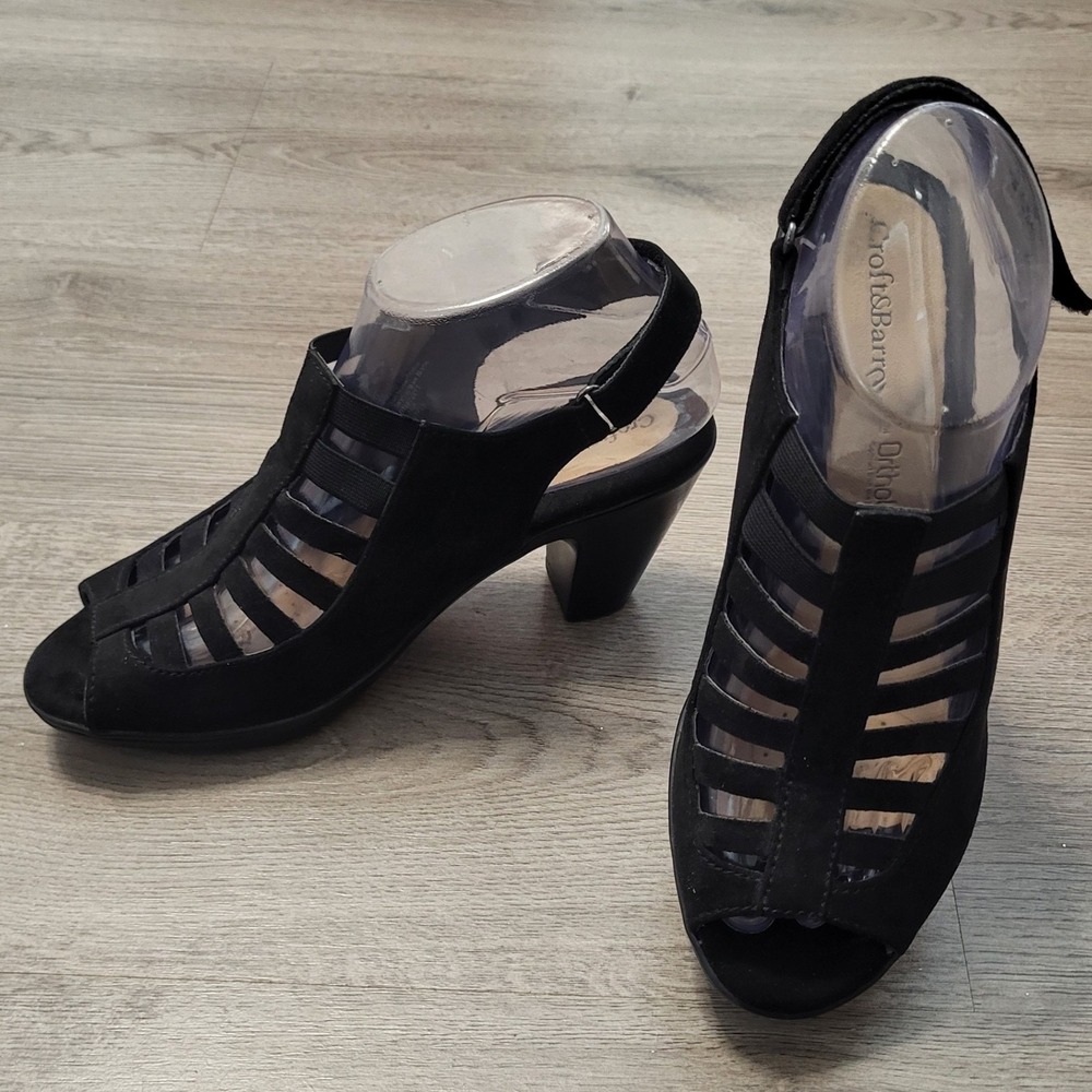 Croft & Barrow Ortholite Black Strappy Peep Toe Block Heels Sandals Comfort 7